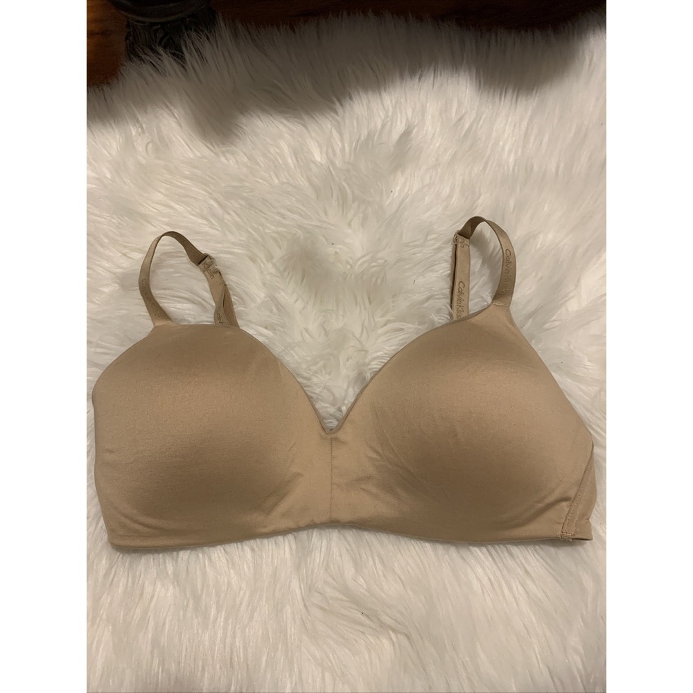 calvin klein medium bralette bra beige wireless guc